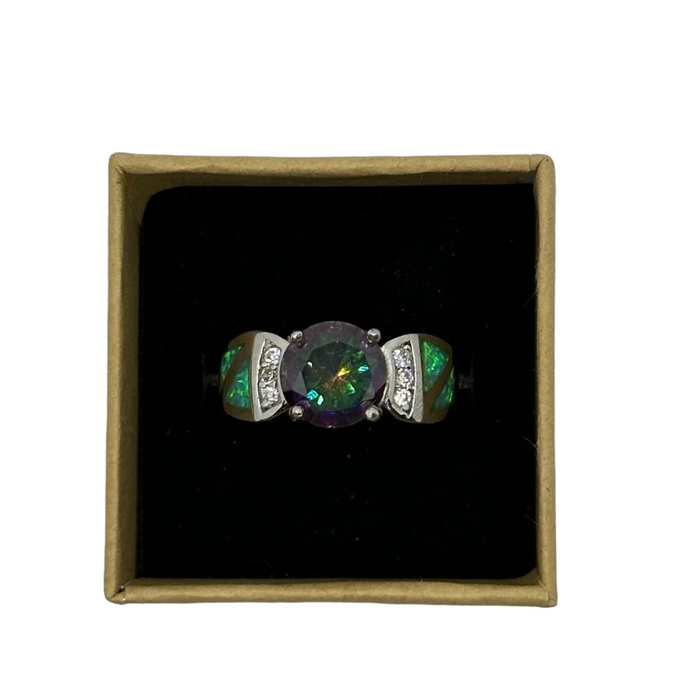 Mystic topaz cz and opal sterling silver ring size 6.5